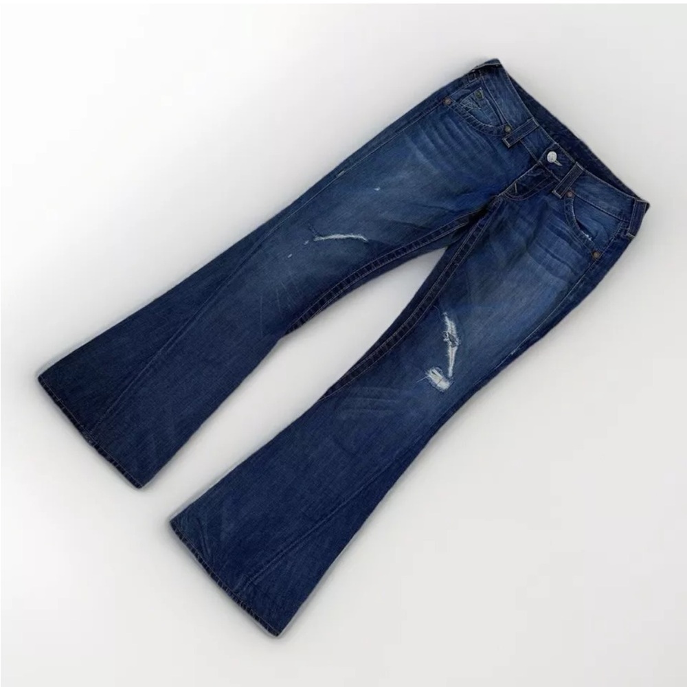True Religion Women's Size 28 Low Rise Distressed Flare Jeans